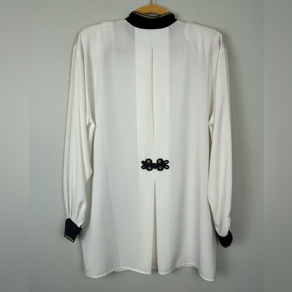 Tess Off White Black Mandarin Collar MEDIUM Embellished Blouse Tunic  Vintage